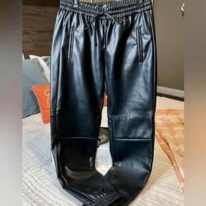 Anthropologie Black Faux Leather Joggers